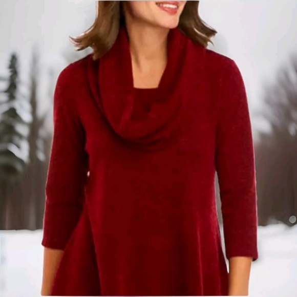New Directions hacci cowl Neck red Sweater Size S Petite  3/4 sleeves Valentines - Picture 14 of 14